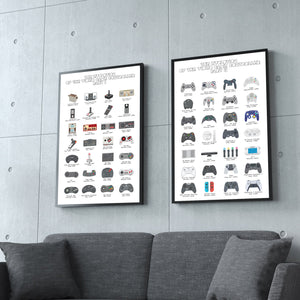 Evolution of Video Game Consoles & Controllers Art Posters - Unframed