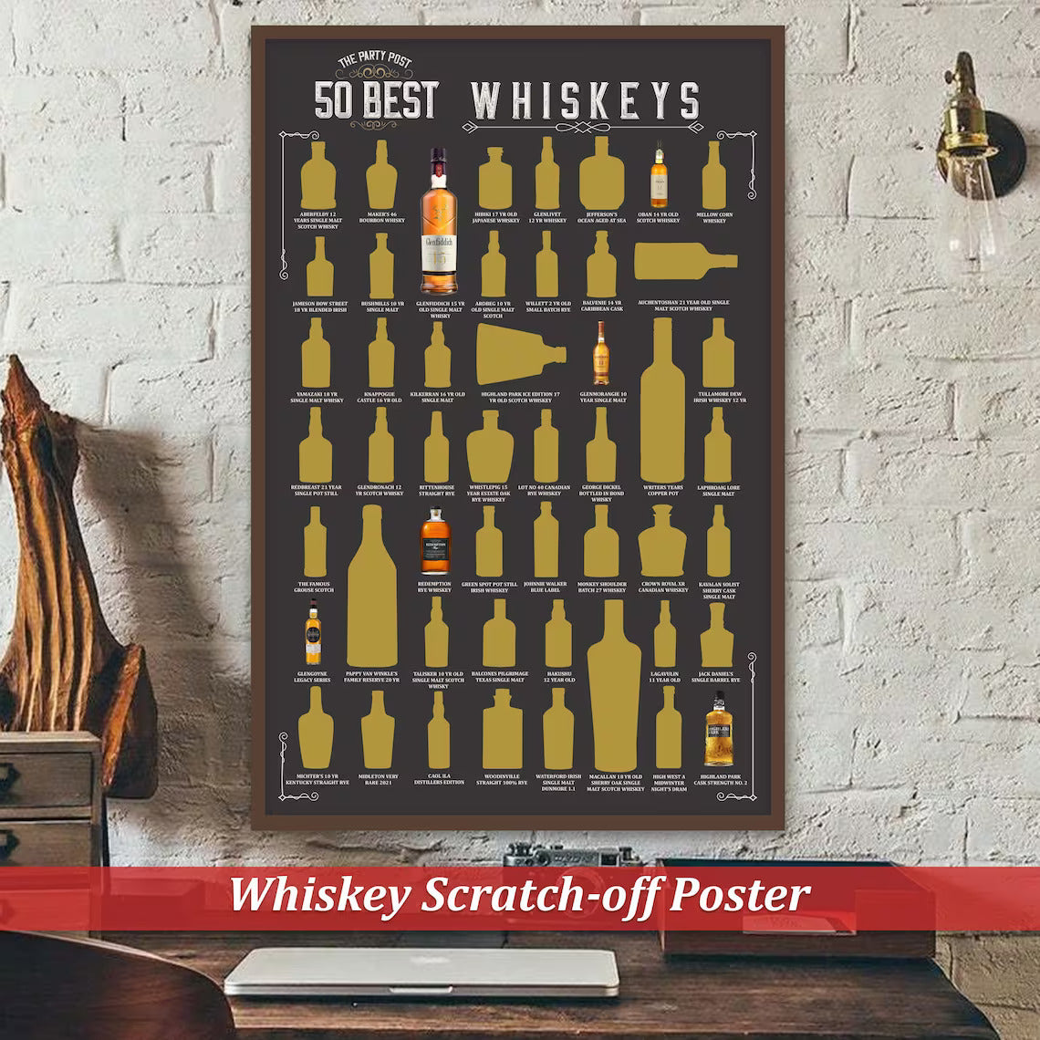 Bourbon & Whiskey Scratch Off Posters - Top 50 Bucket Lists - UNFRAMED