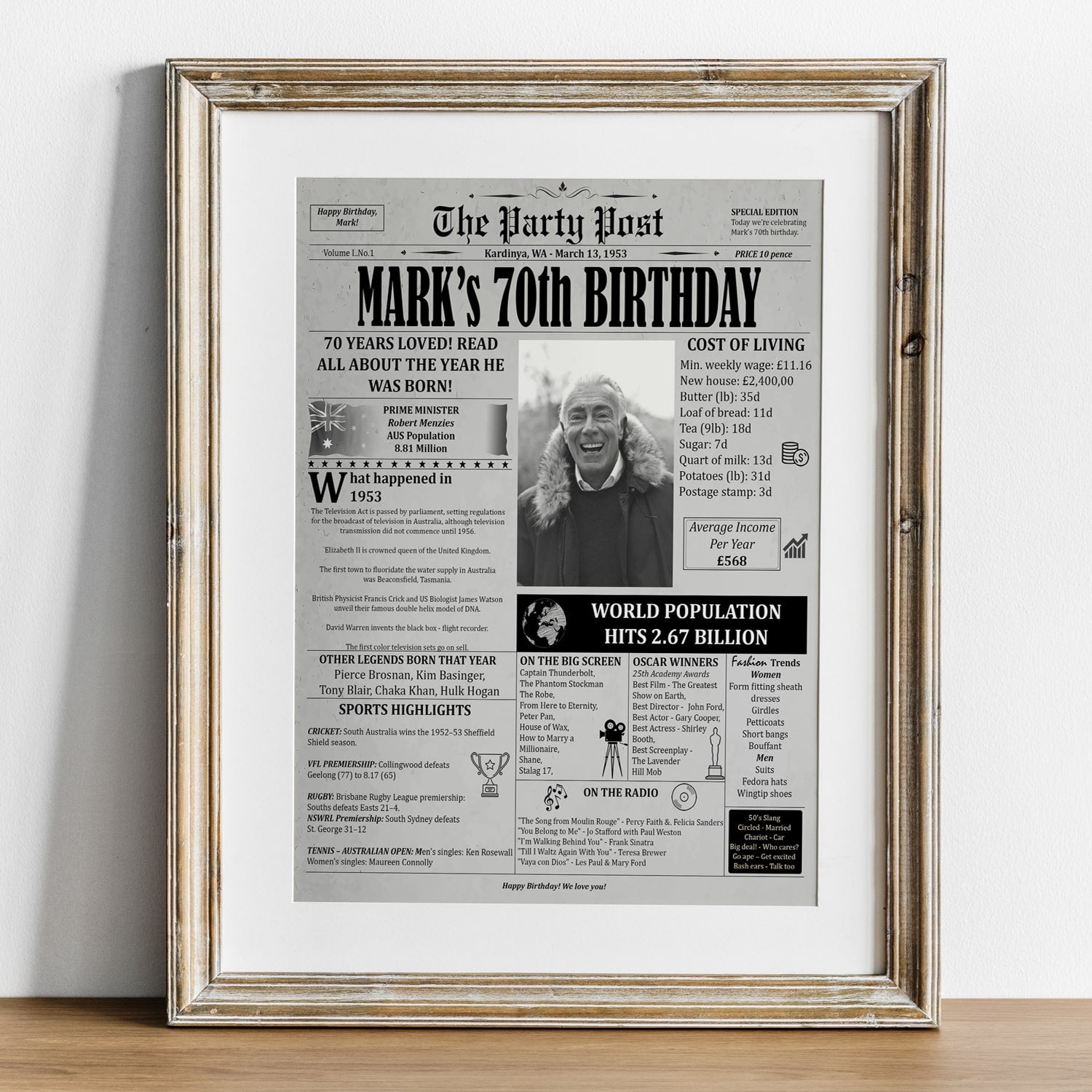 Personalized 90th Birthday Gift 90th Birthday Newspaper Poster Canvas -  Gerbera Story