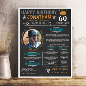 Editable Birthday Chalkboard Poster with facts for any year - hardcopy